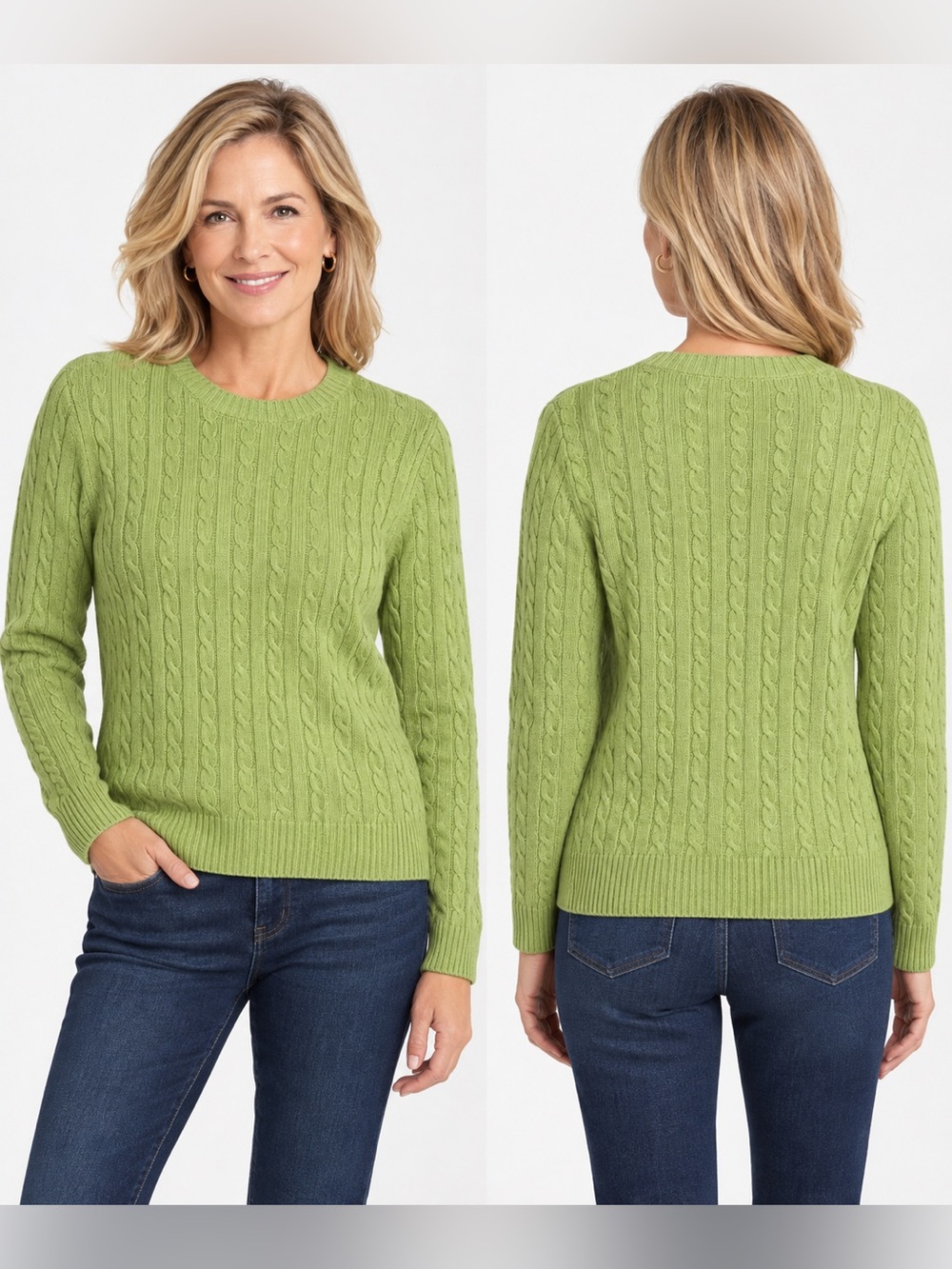 Denim & Co a light green women's cable knit crewneck sweater size L